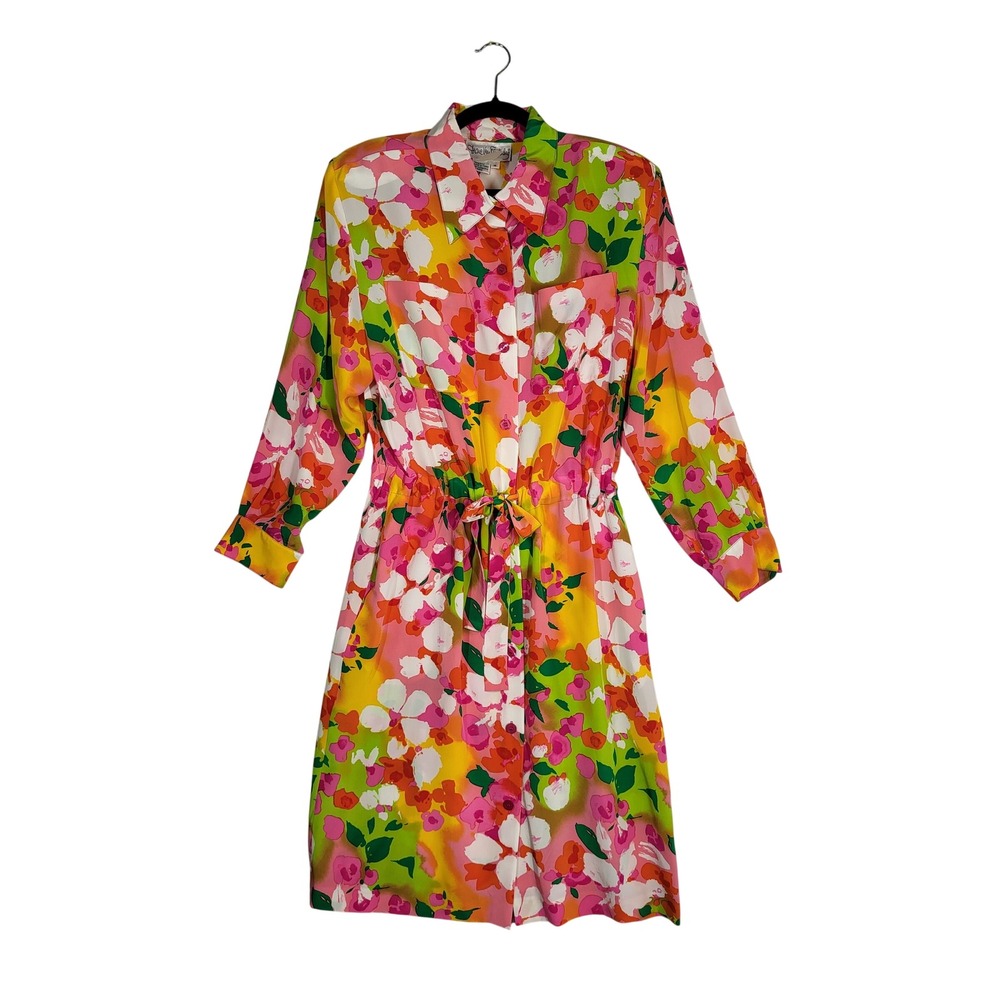 Vintage Y2K Diane Von Furstenberg Floral 100% Silk Shirt Dress 14 Orange NEW